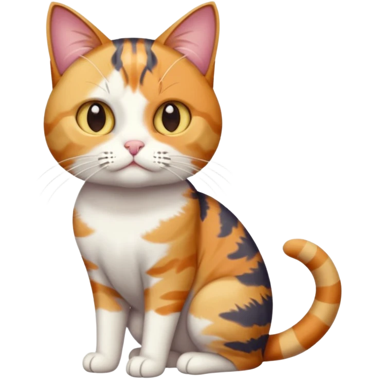 full body colourful calico tabby cat with disproportioned head with an anxious face and fully white front legs emoji