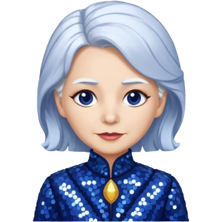 Madame Moribble from The Wizard of Oz with white hair, indigo sequin outfit emoji