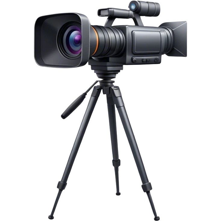 Create an emoji for video recording. Show a  single lens professional video camera on tripod, symbolizing the act of filming. Use modern, professional colors. Do not include any emojis or smiley faces. Make the background transparent. emoji