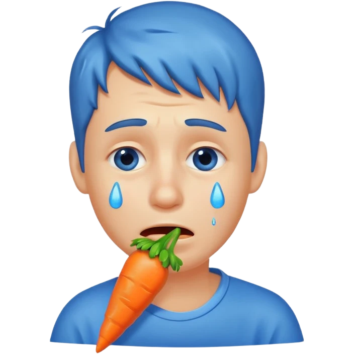 Man crying eating carrot. make tears blue color emoji