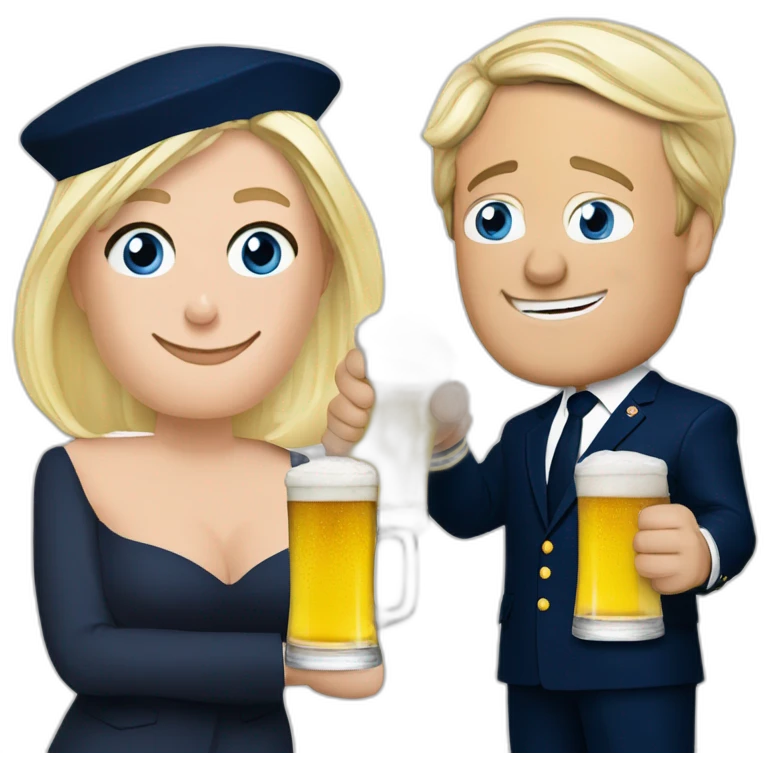 Marine Le Pen drink beer with Macron  emoji