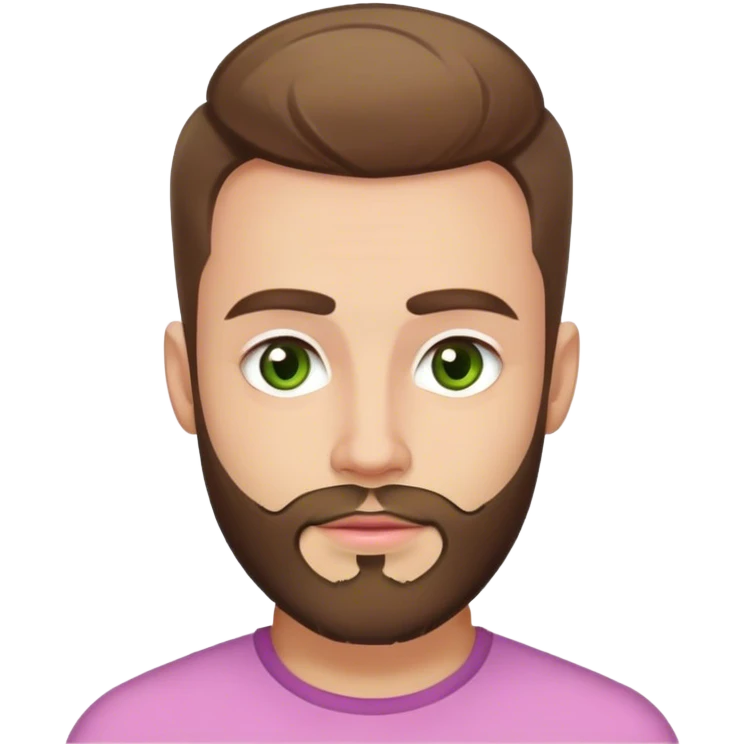 attractive man, greenish hazel eyes, pink lips, trimmed beard, faded cut long top, sharp jawline, thick eyebrows, brown hair, soft smile emoji