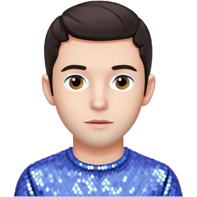 Jonathan Bailey with dark brown hair, pale periwinkle sequin outfit emoji
