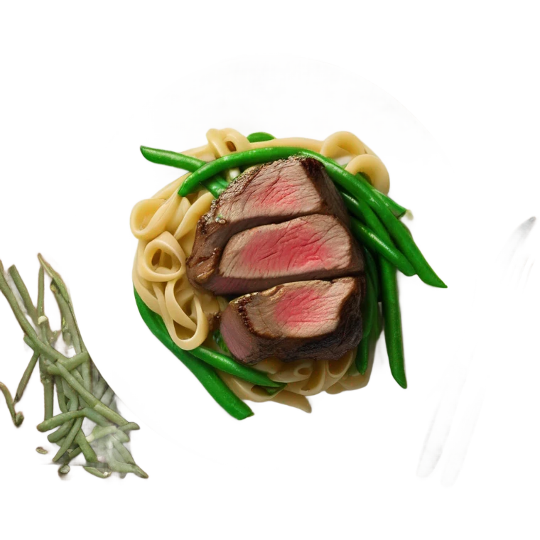 Filet mignon with green beans, pasta, and mushrooms emoji
