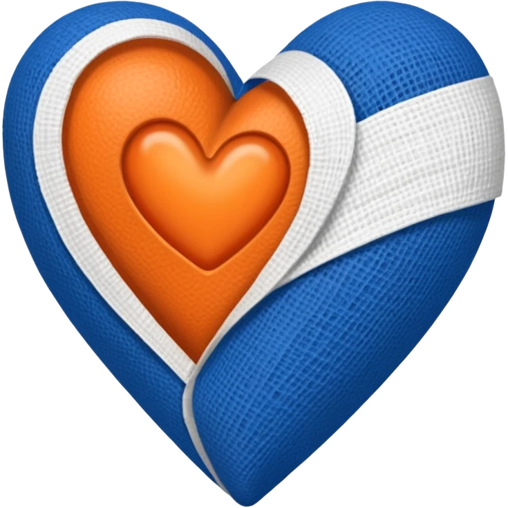 Half dark blue half orange heart split vertically, a white gauze bandage wrapped around it emoji