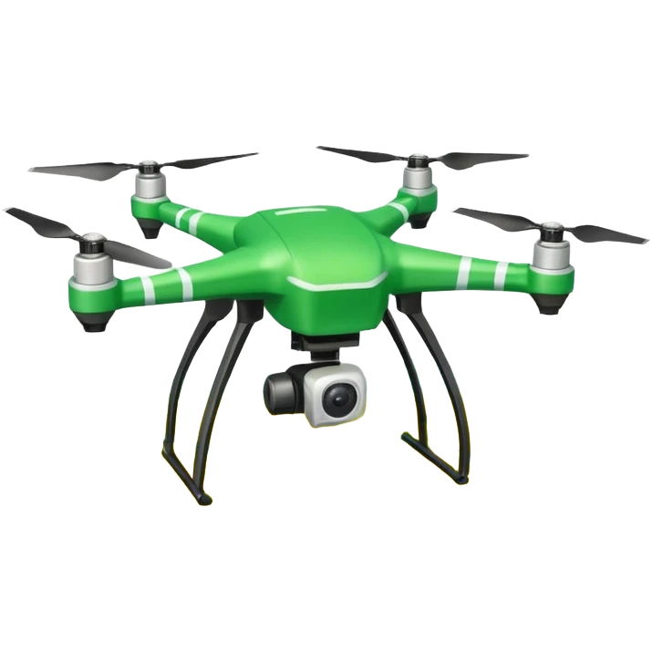 Agriculture drone sticker, spraying crops from above, green and yellow color, simple flat vector illustration, white outline, transparent background emoji