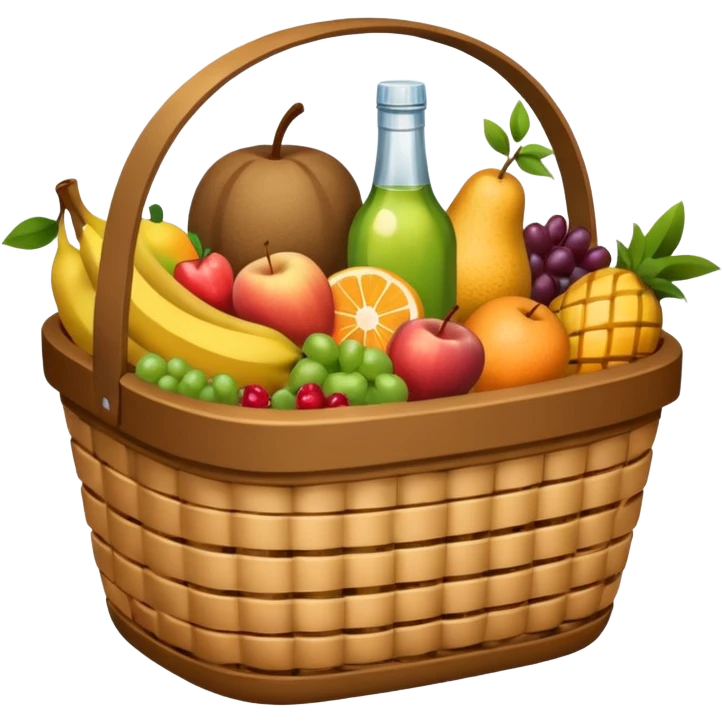 Food Basket, Brown basket with both food, drink and fruits emoji