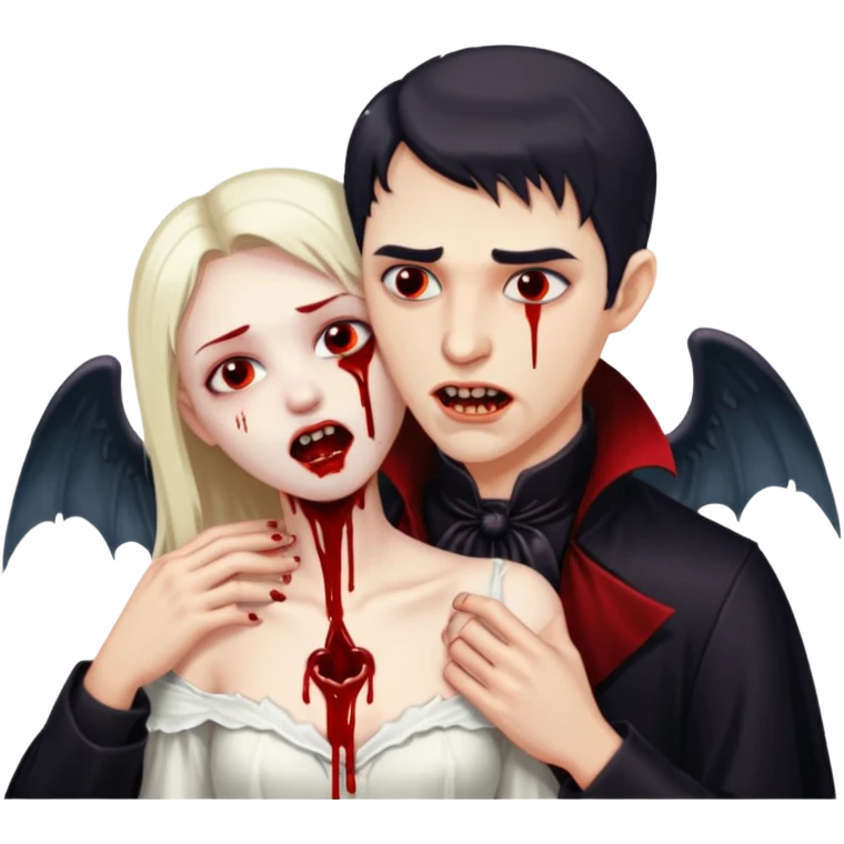 Vampire man biting angel woman's neck emoji