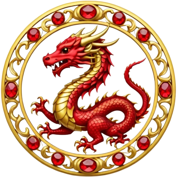Golden Dragon crest/brosch in a circle with red gems emoji