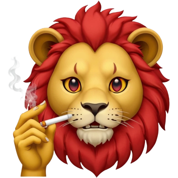 Lion with red eyes smoking a joint emoji