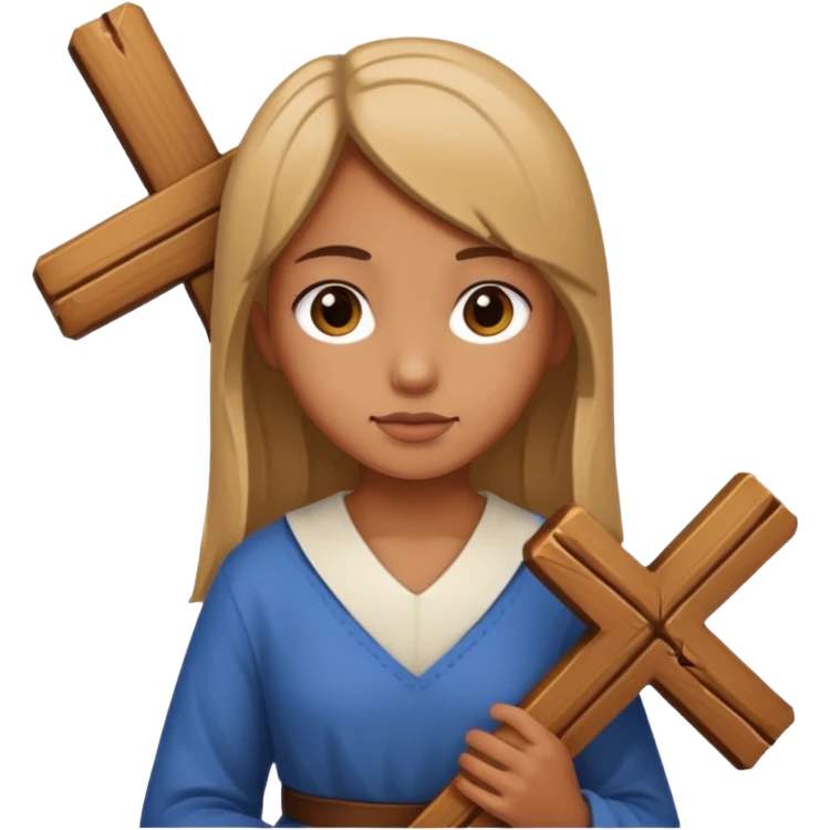a girl carrying a wooden cross emoji