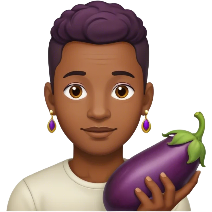 Black Gay Guy with one earring holding an eggplant  emoji