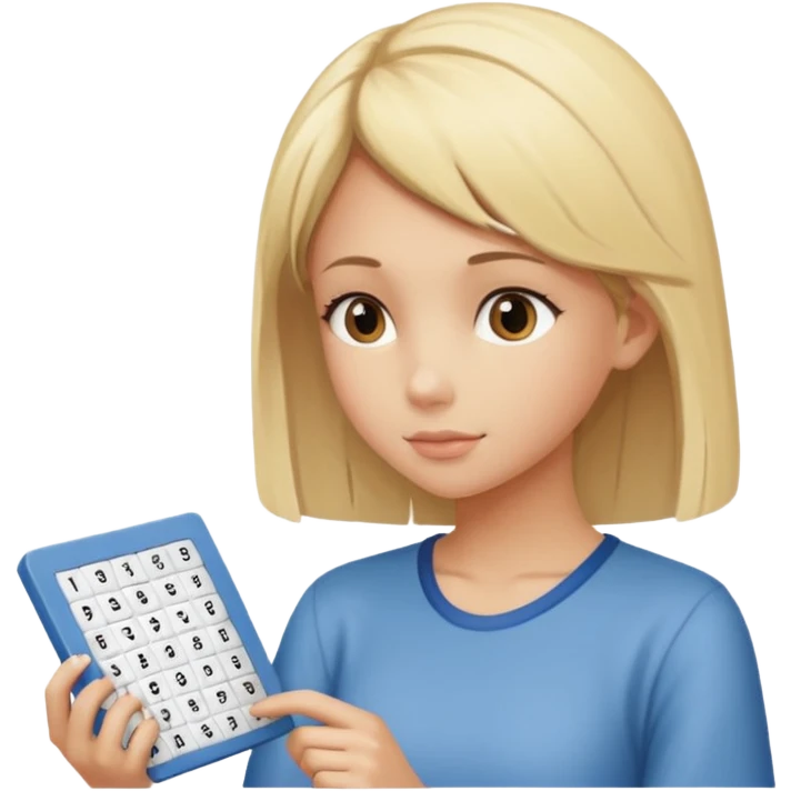 Girl Sudoku Problem-Solving on the new paper, back side view. emoji