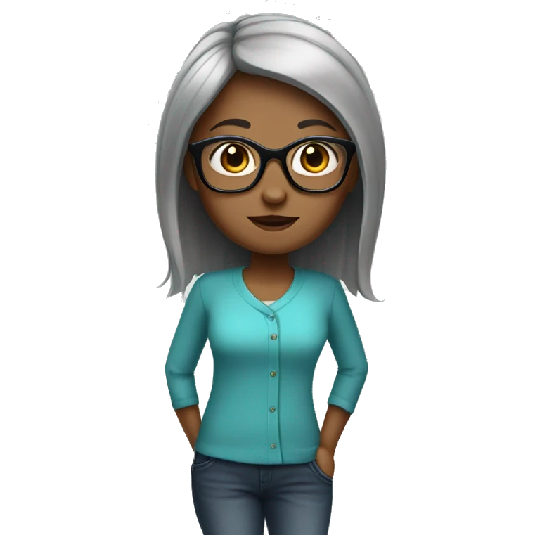 Girl with medium grey hair straight cut, big glases emoji