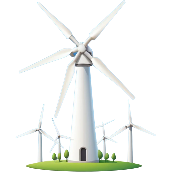 A simple emoji icon of a modern wind turbine, tall white tower with three long blades, minimalistic flat design, clean vector style, centered, white background, smartphone emoji style. emoji