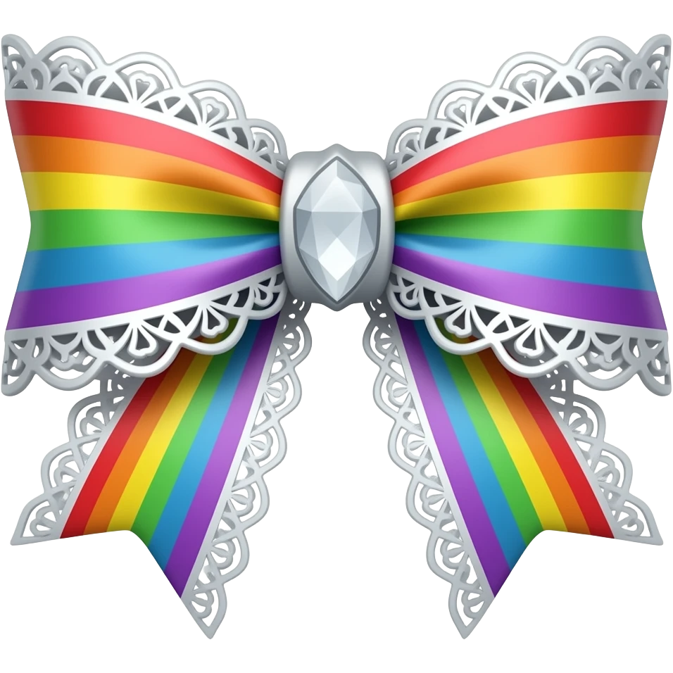 3D emoji gothic bow, white velvet, rainbow filigree, white lace trim, white gem, elegant emoji