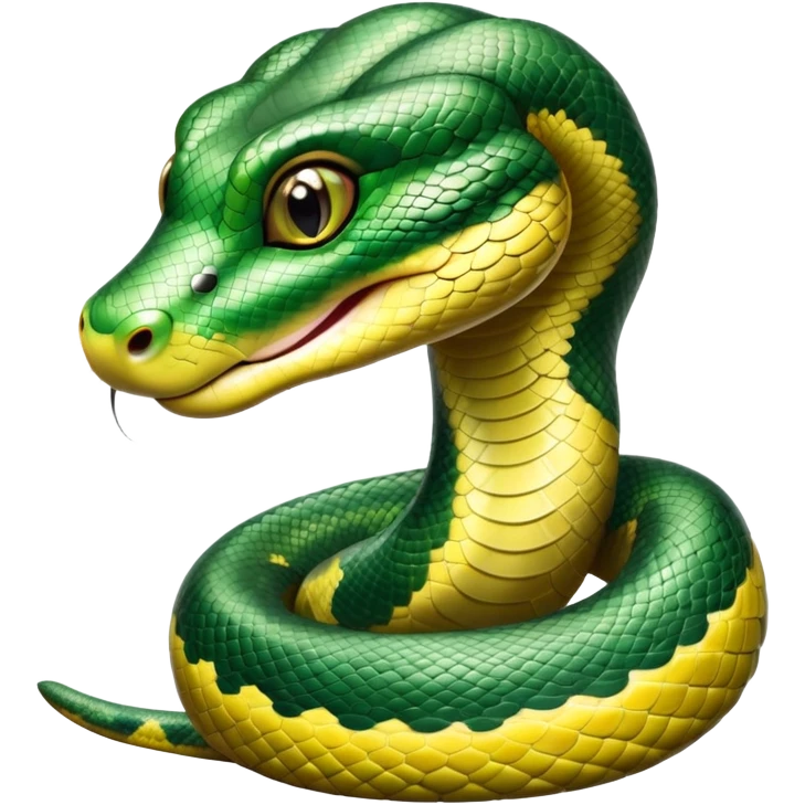cinematic-cute-Green anaconda-portrait-emoji,-head-tilted-playfully-and-inquisitively,-with-a-sleek,-shimmering-body-adorned-with-detailed-scale-sriped patterns-and-round,-sparkling-eyes-full-of-wonder,-simplified-yet-irresistibly-adorable-features emoji