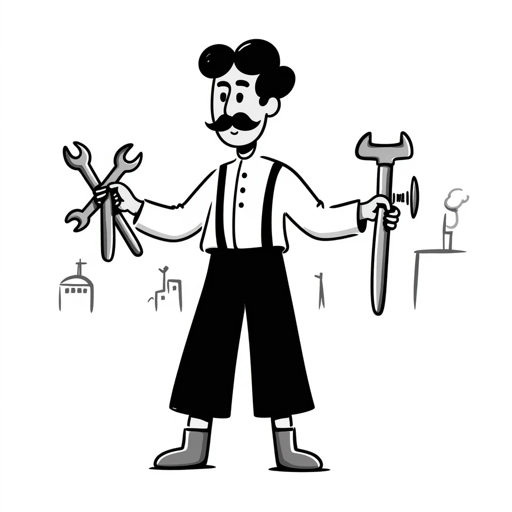 Victorian era English worker with tools, suspenders, boots, and rugged appearance from industrial revolution emoji