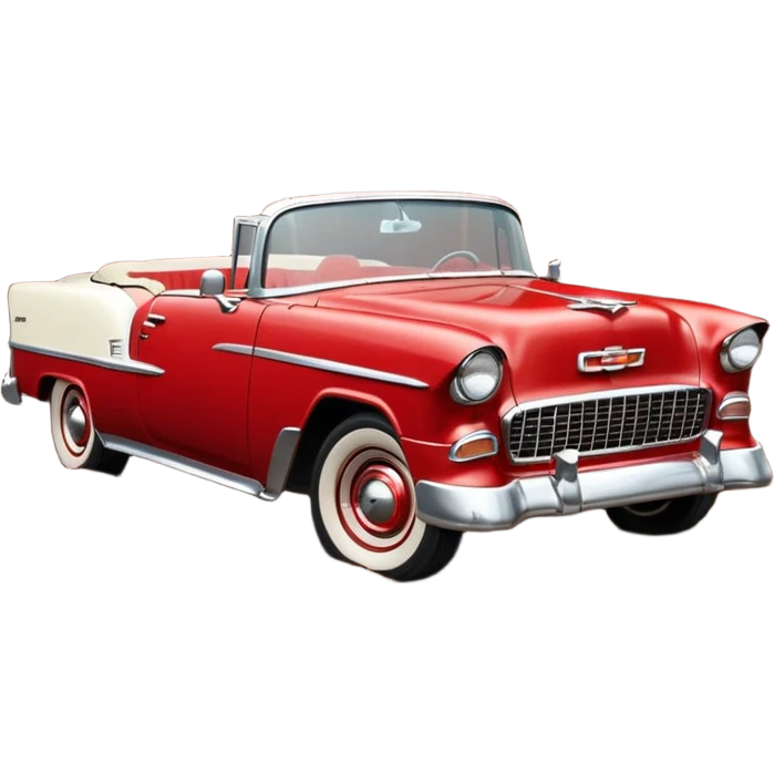 1955 Chevrolet Bel Air Convertible, Red-White color, with a bucket of brown mud pouring down on it, and the car itself is covered in brown mud on the sides that has stuck.32x32 pixels, aspect ratio: 1:1 emoji