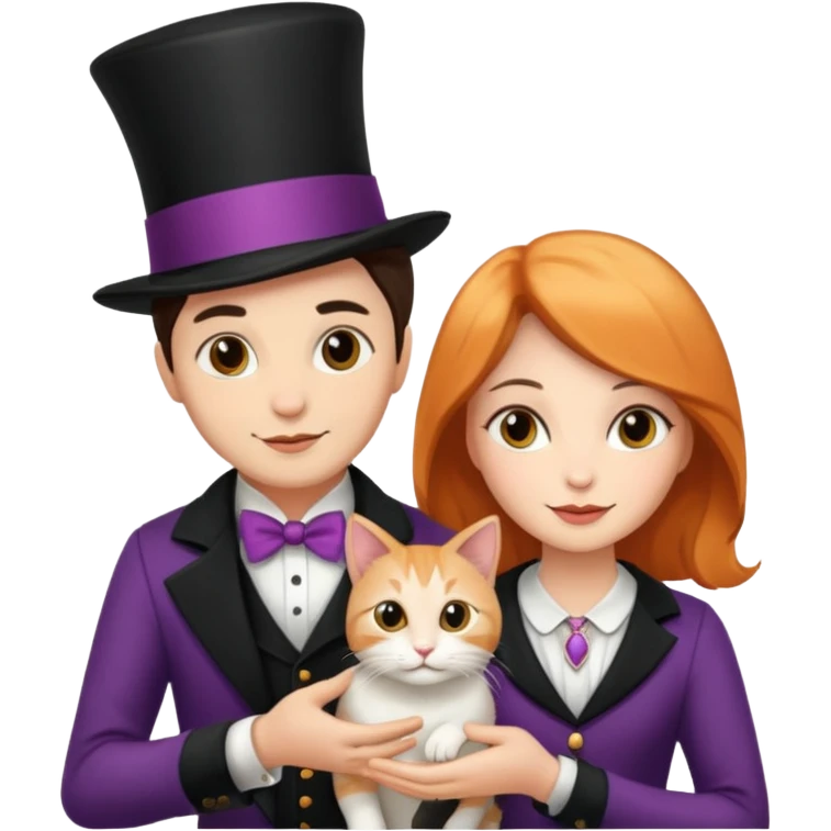 magician couple and their pet cat emoji