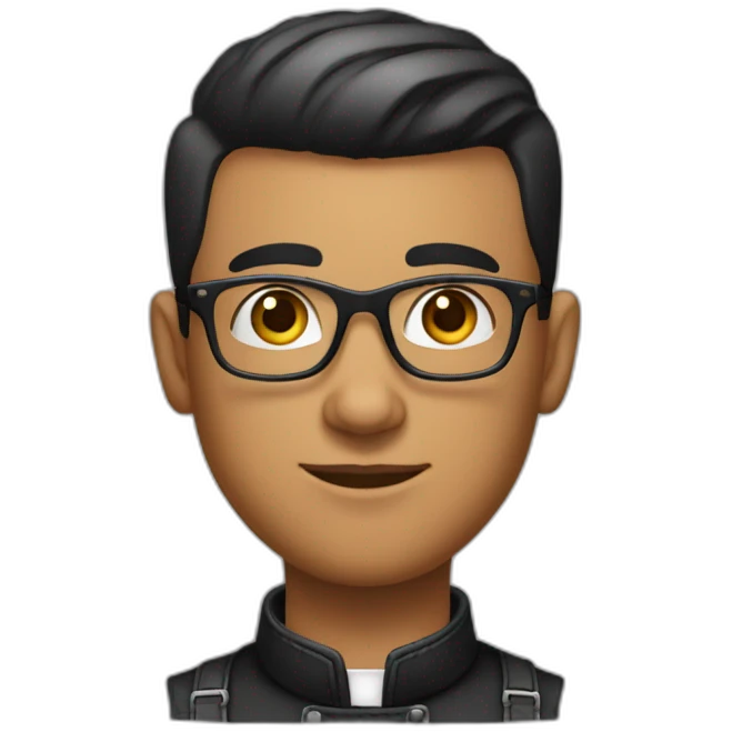 Barber with fade buzz cut black hair, glasses, leather apron and large nose emoji