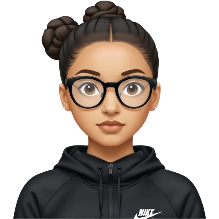 lightskin woman with slick back bun. wearing nike black hoodie. with glasses on emoji