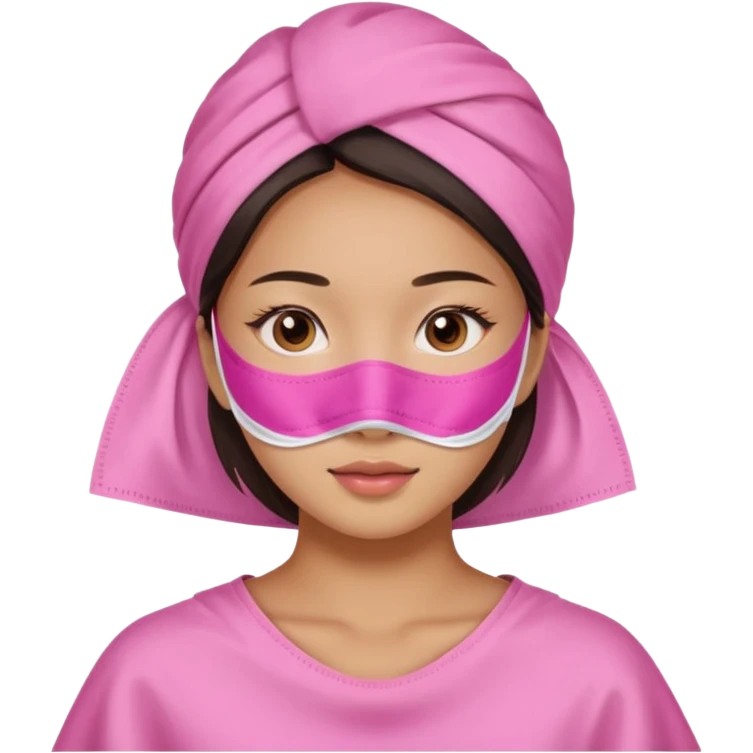 Asian girl with pink facial sheet mask pack emoji