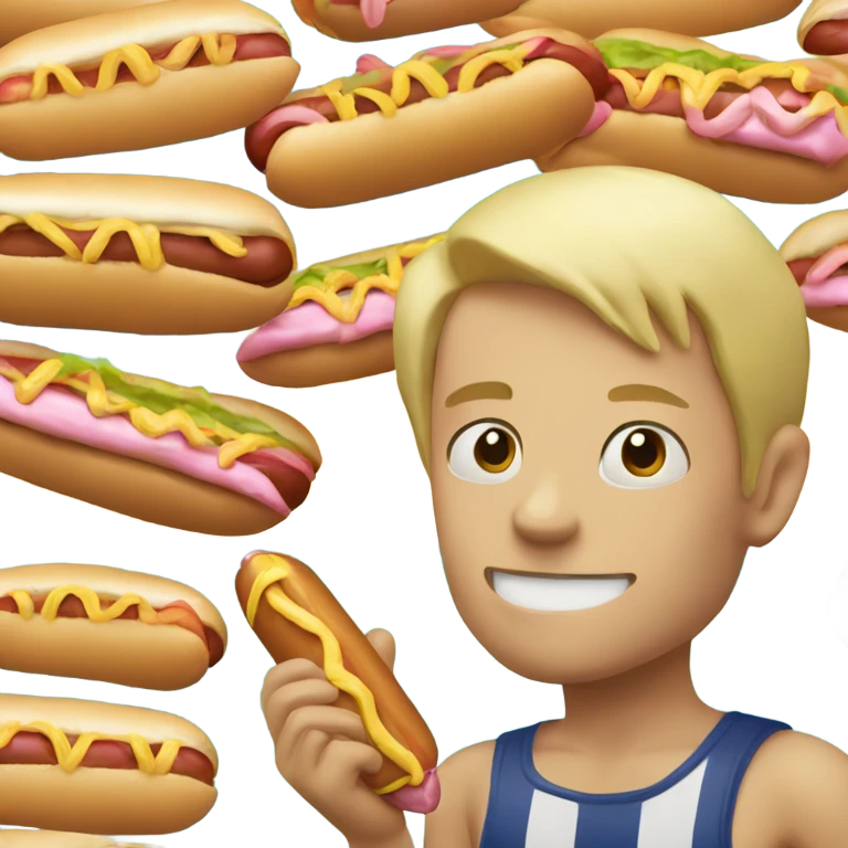 Gay Blonde boy eating hotdog at beach emoji