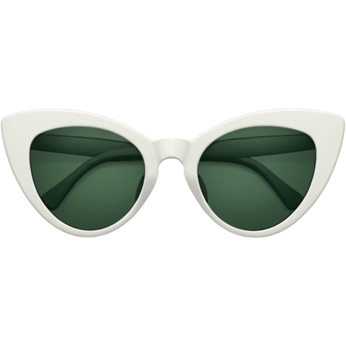 cat eye shaped sunglasses with white frame and dark green lenses, folded sideways, slightly top view, temples visible, emoji style emoji