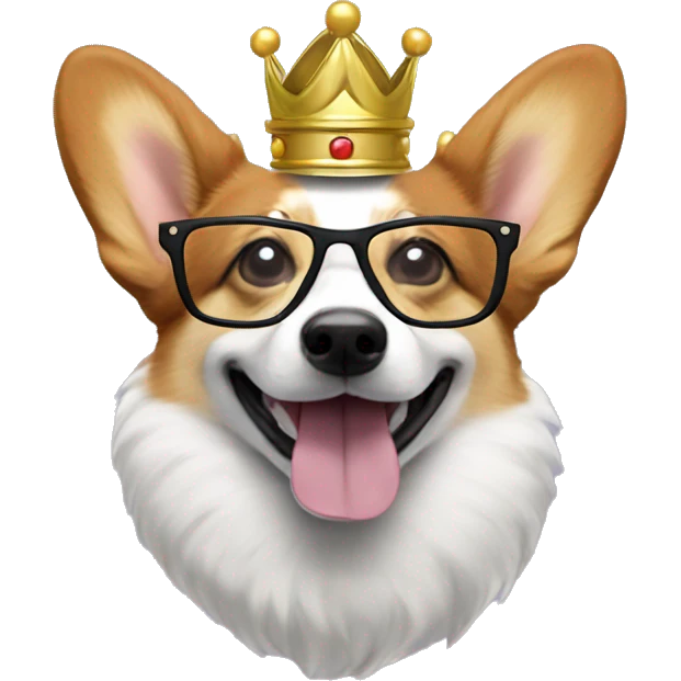 Sniffa tri colored corgi with a crown and glasses emoji