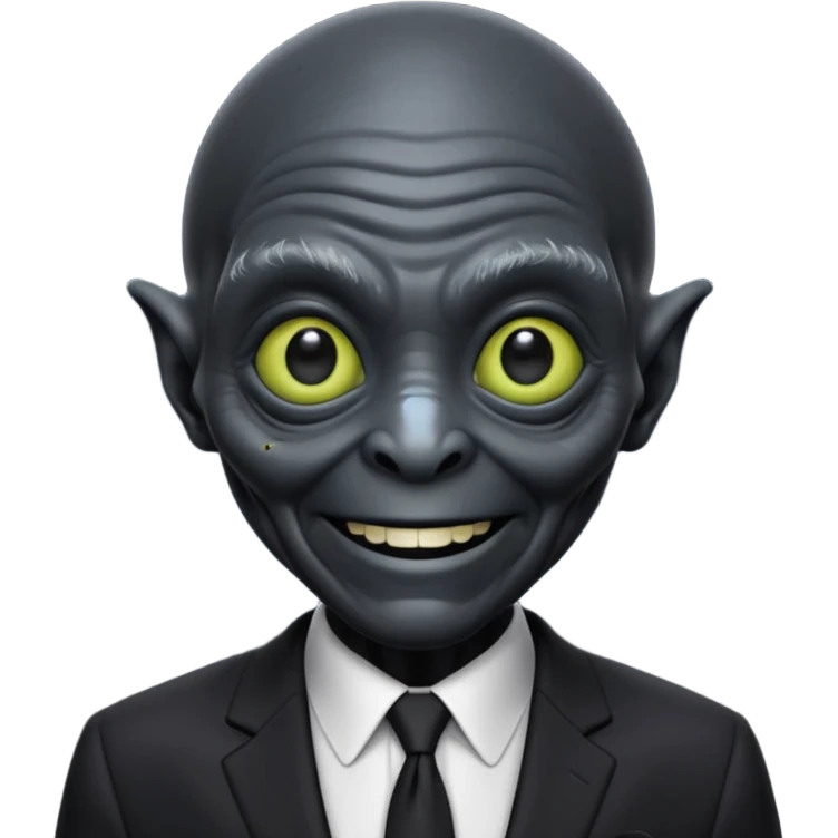 an old alien with black suit, smile emoji