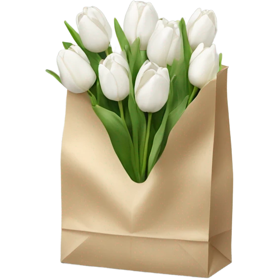 White paper bag with white tulips emoji