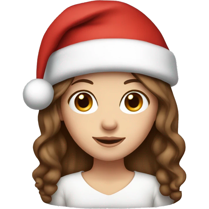 White girl with brown hair wearing a Santa hat emoji