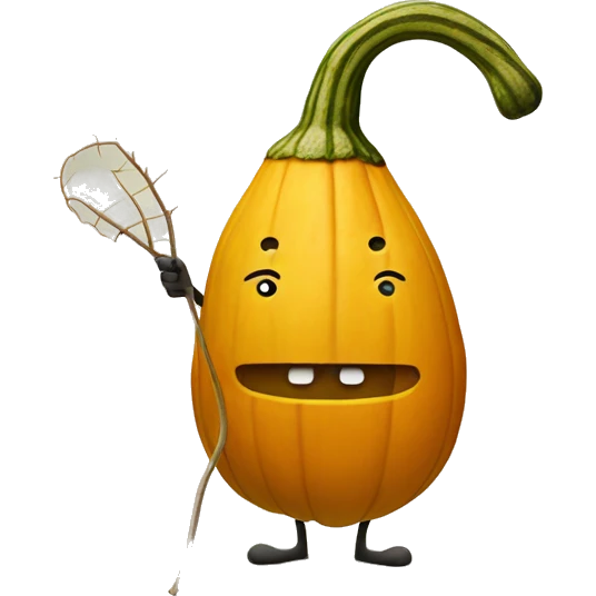 a squash with stick figure arms and legs and a smiley face  emoji