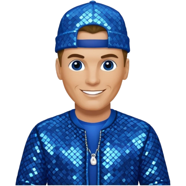 Vanilla Ice with dark blonde hair, blue sequin outfit emoji