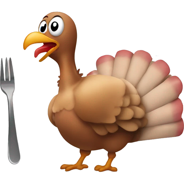 Turkey running from Asian baby in diapers with fork and knife  emoji