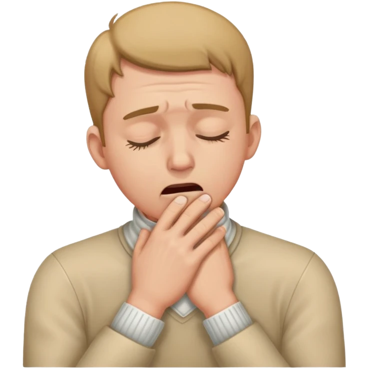 hands on neck while coughing with eyes closed guy emoji