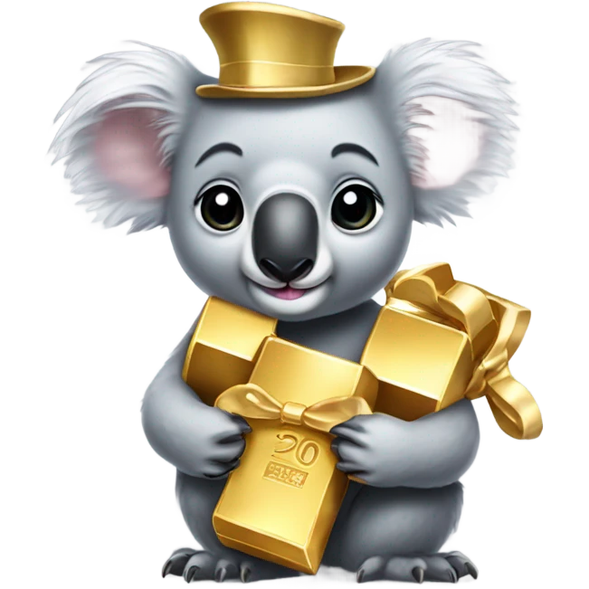 Koala with bow on head holding a gold bar  emoji