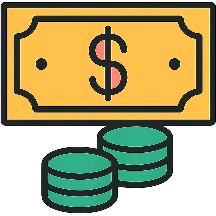 money, various interpretations, lineal color icon with black outlines emoji