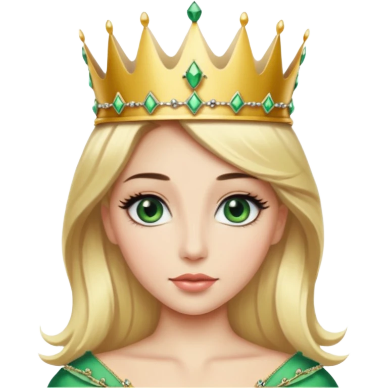 Emoji d’une femme blonde aux yeux en amande vert avec de long cils noir et une couronne avec écrit Princesse Elite emoji