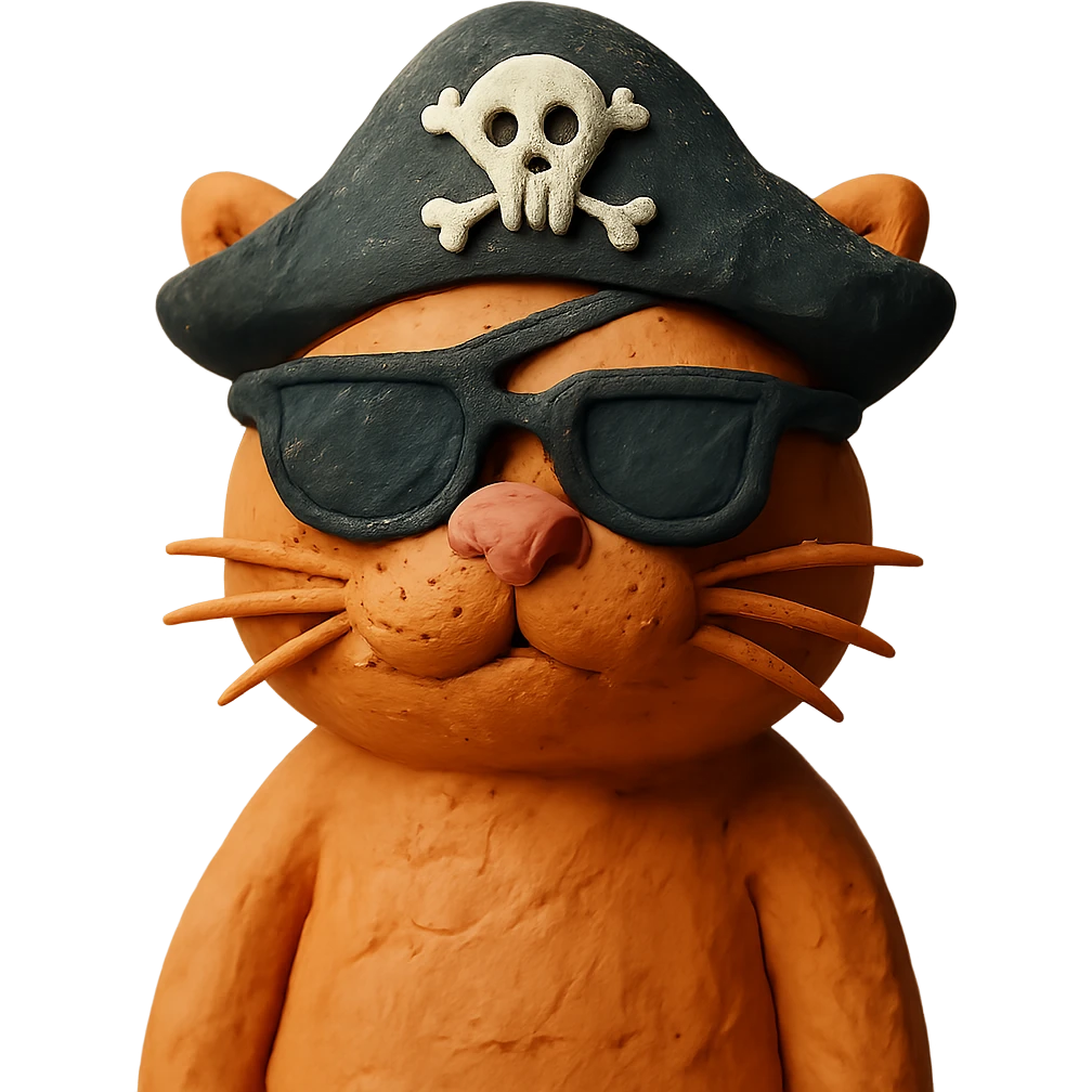 cat wearing sunglasses and a pirate hat emoji