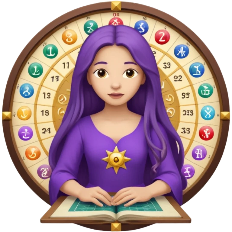 A woman astrologer wearing purple dress and long haircalculating her birth chart  emoji