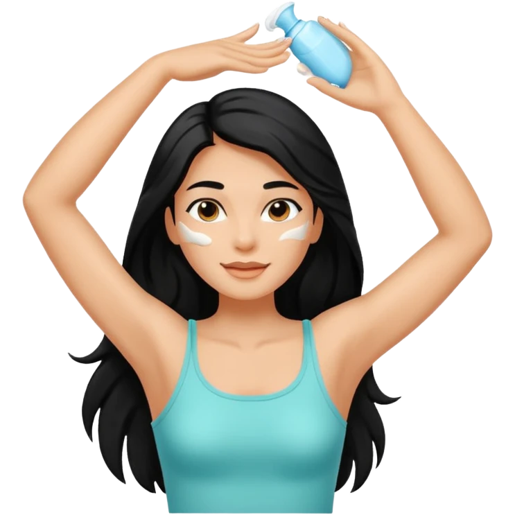 woman black long hair shaving armpit with cream on armpit emoji