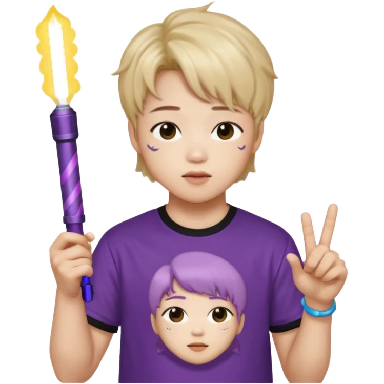 Park jimin wearing a Hendrix shirt and light stick emoji