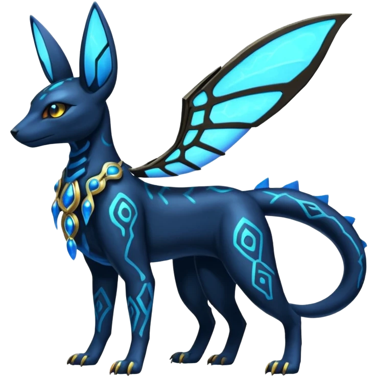 Shiny blue nebulae 4-legged Umbreon-Anubis-Salandit-Beedrill-fusion, full body emoji