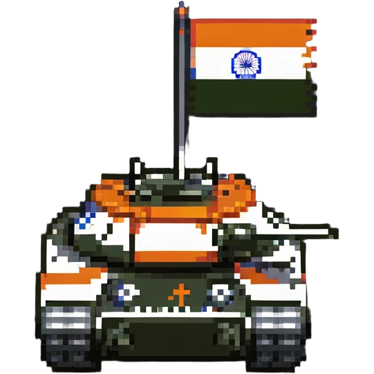 Indian Arjun battle tank with Indian flag colors in pixel art emoji