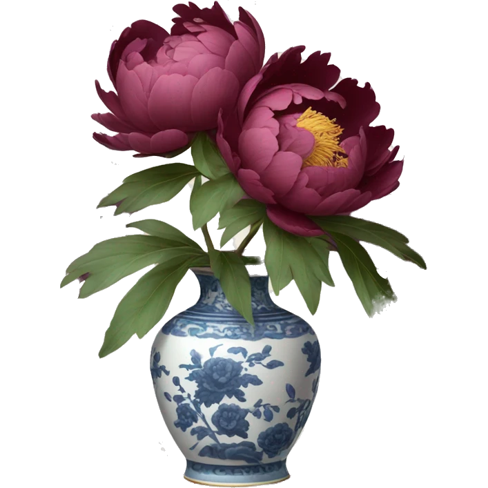 Burgundy Peony in chinoiserie vase emoji