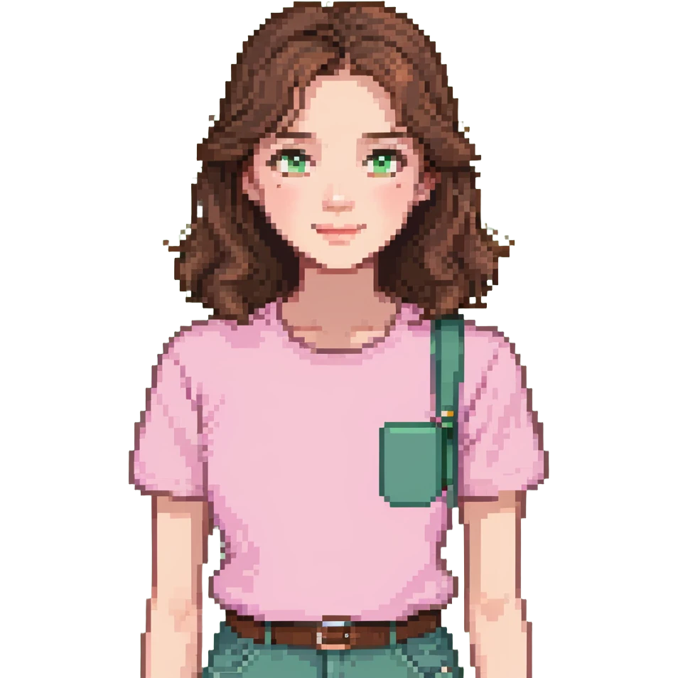 teacher with brown hair, white skin, wearing a pink t-shirt emoji