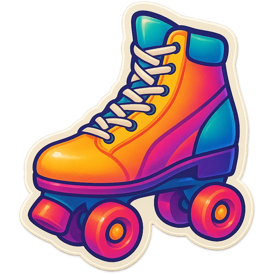 roller skate, retro sticker style, thick outlines, bright colors, fun and energetic look emoji
