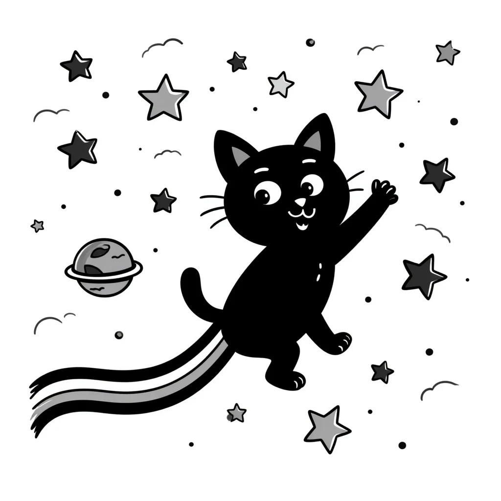 flying cat pooping rainbows in outer space with stars and planets emoji